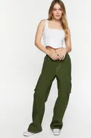 Women's High-Rise Contrast-Trim Cargo Pants in Olive Medium