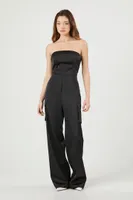 Women's Satin Strapless Cargo Jumpsuit Black