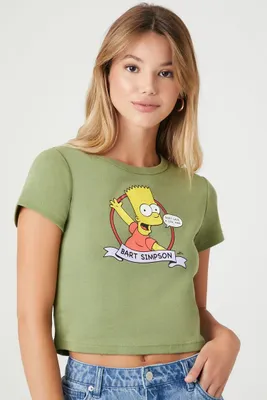 Women's Bart Simpson Graphic Baby T-Shirt in Green Large