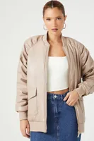 Women's Faux Leather Ruched Bomber Jacket in Nude, XS