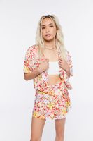 Women's Tropical Floral Print Wrap Mini Skirt in Red Large