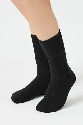Ribbed-Trim Crew Socks in Black