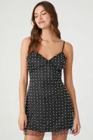 Women's Pearl & Sequin Mesh Mini Dress in Black Large