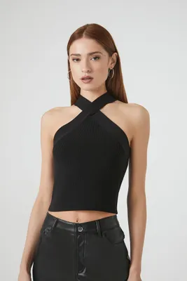 Women's Sweater-Knit Crisscross Crop Top