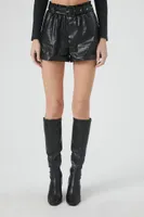 Women's Belted Faux Croc Paperbag Shorts in Black Medium