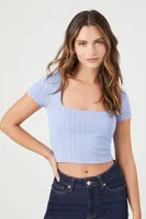 Women's Cropped Rib-Knit T-Shirt in Blue Moon Medium