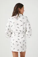 Women's Hummingbird Print Tie-Waist Robe in Ivory Small