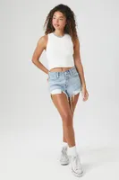 Women's Sweater-Knit Crochet Crop Top in White Small