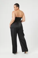 Women's Satin Cargo Jumpsuit Black,