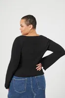 Women's Ribbed Bell-Sleeve Top in Black, 2X