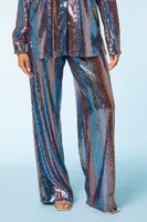 Women's Sequin Striped Shirt & Pants Set in Light Blue Small