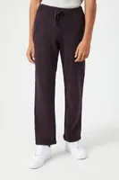 Men Marled Drawstring Straight Pants in Burgundy/Black, XXL