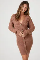 Women's Cable Knit Sweater Mini Dress in Taupe, XL