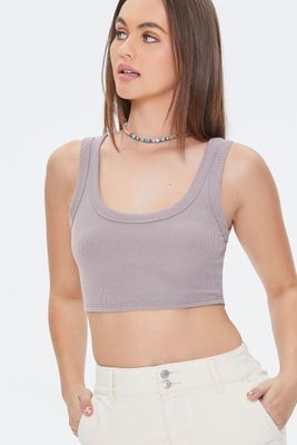 Women's Ribbed Knit Crop Top in Mocha Large