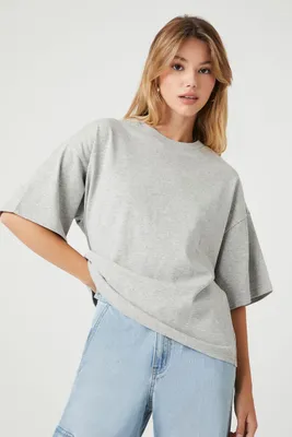 Women's Oversized Crew Neck T-Shirt in Heather Grey, Size XS