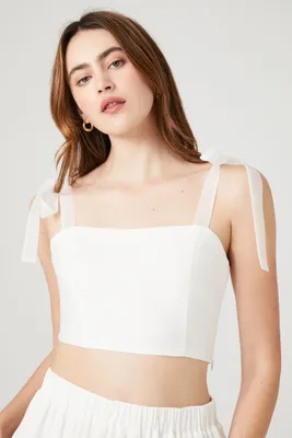 Women's Tie-Strap Crop Top in White, XL