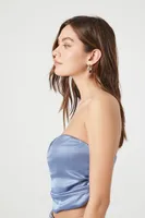 Women's Satin Sweetheart Tube Top in Blue Medium