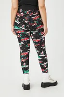 Women's Santa Print Leggings in Black, 3X