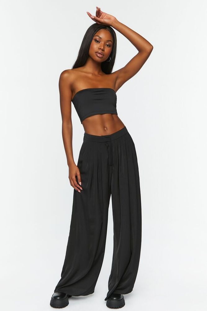 Forever 21 Women's Pleated Wide-Leg Palazzo Pants Black