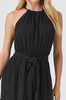 Women's Belted Halter Maxi Dress in Black Small