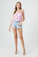 Women's Ruffle Halter Cropped Cami in Pink Medium