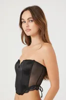 Women's Satin Lace-Up Cropped Corset in Black Medium