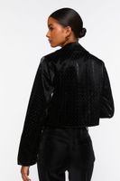 Women's Faux Leather Crosshatch Blazer in Black Small