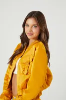 Women's Ruched Satin Cropped Bomber Jacket in Gold Small