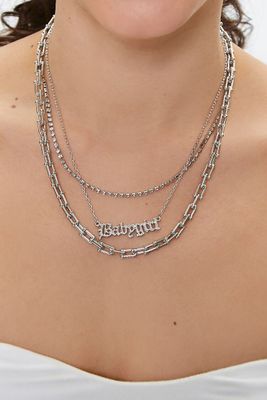 Women's Babygirl Pendant Layered Necklace in Silver