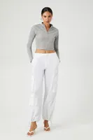 Women's Zip-Up Mock Neck Crop Top in Heather Grey Medium