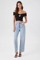 Women's Off-the-Shoulder Shirred Crop Top