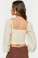 Women's Smocked Ruffle-Trim Crop Top in Ivory Medium