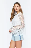 Women's Floral Crochet Tie-Front Jacket in Cream, XS