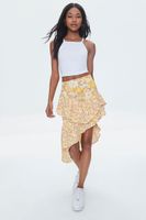 Women's Floral Print High-Low Skirt in Mustard Small