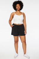 Women's Drawstring Twill Shorts in Black, 1X