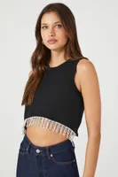 Women's Sweater-Knit Rhinestone Crop Top Black