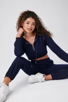 Women's French Terry Cropped Hoodie in Navy Large