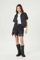 Women's Grid Print Shirt in Black/White Medium