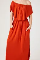 Women's Flounce Off-the-Shoulder Maxi Dress in Rust, XS