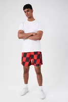 Men Checkered Swim Trunks in Red/Black Large