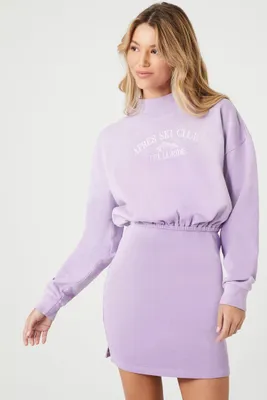 Women's Fleece Apres Ski Club Graphic Mini Dress in Purple Small