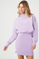 Women's Fleece Apres Ski Club Graphic Mini Dress in Purple Small