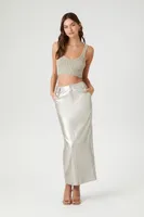 Women's Metallic Faux Leather Maxi Skirt in Silver, XL