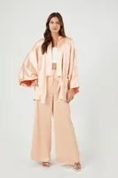 Women's Satin Open-Front Kimono in Peach Small