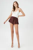 Women's High-Rise Tie-Front Shorts in Brown Large