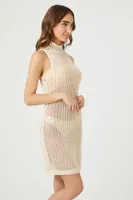 Women's Sheer Crochet Mini Dress in Natural Small