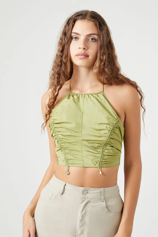 Women's Toggle Drawstring Halter Top in Green Small