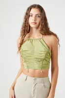 Women's Toggle Drawstring Halter Top in Green Medium