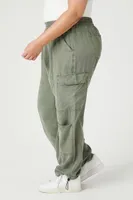 Women's Drawstring Cargo Joggers in Olive, 2X