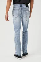 Men Distressed Paint Splatter Jeans in Dark Denim, 32